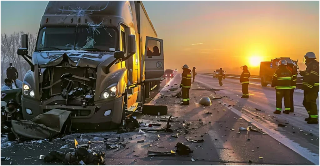 Big truck car accident South Carolina showing semi-truck collision with passenger car on highway with severe damage
