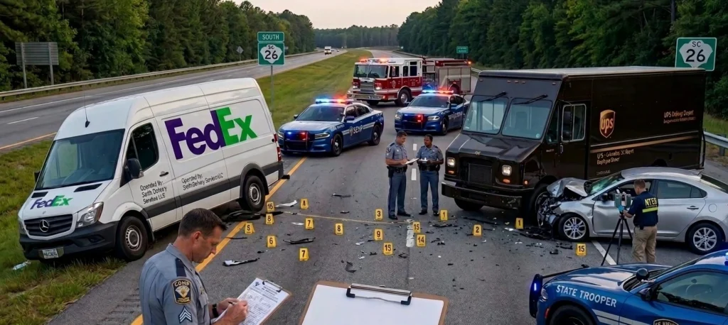 FedEx and UPS trucks involved in accident liability case South Carolina