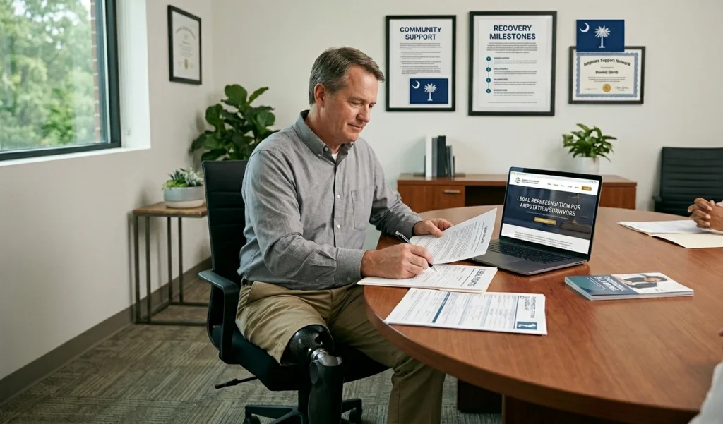 Life After Limb Loss Legal Rights and Financial Steps for Victims 15 Person reviewing documents about life after limb loss legal rights, disability benefits, and financial planning after amputation